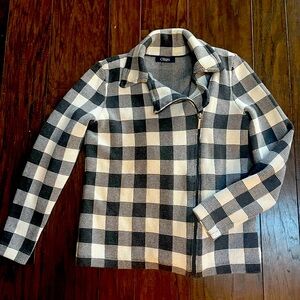 Chaps Sweater Moto Jacket Large Gingham Check Asymmetrical Zip Cottagecore Retro